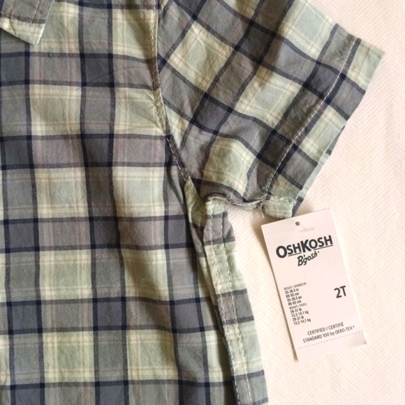 NEW oshkosh b'gosh plaid button down collared short sleeve shirt 2T boys - Picture 2 of 8